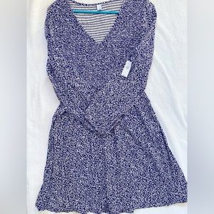 Old Navy Sz M Blue Floral Long Sleeve V Neck Dress
